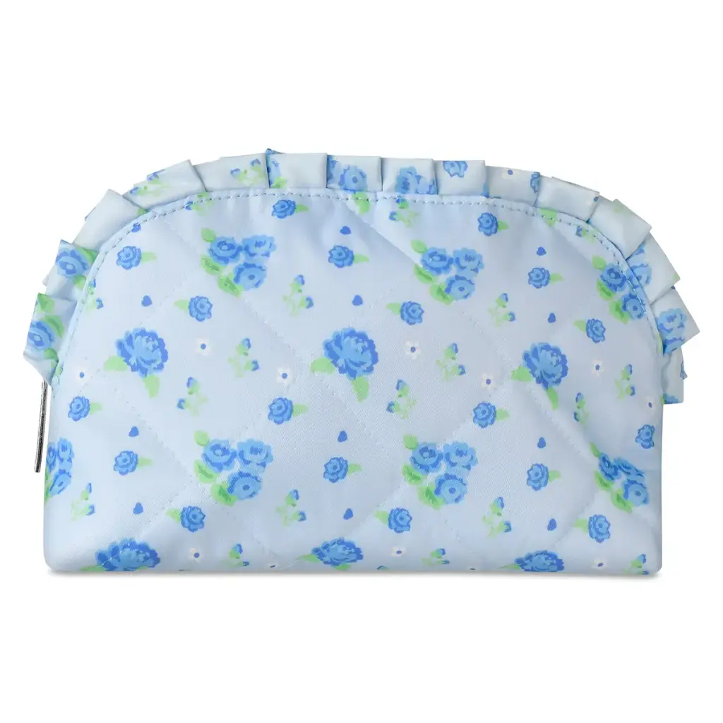 Blue Floral Oval Cosmetic Bag
