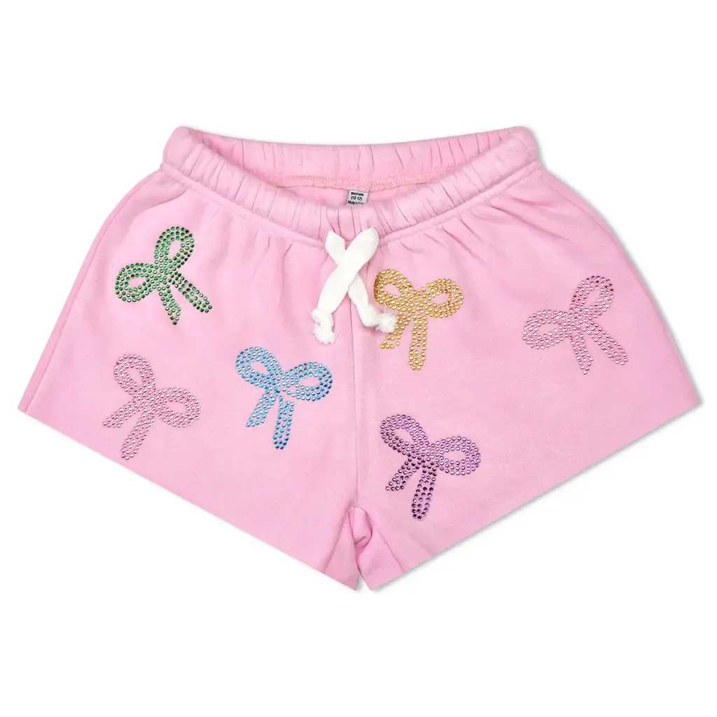 [820-4300S] Sparkling Bows Sweat Shorts (Youth Small (6-8))