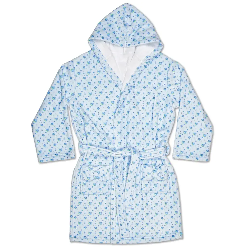 Blue Ditsy Hooded Plush Robe