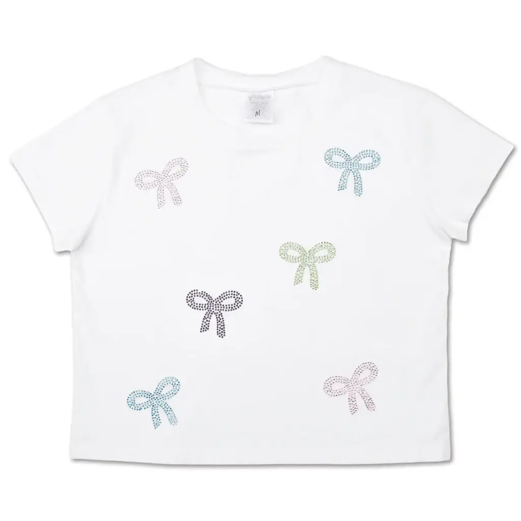 [820-4302S] Sparkling Bows White T-Shirt (Youth Small (6-8))