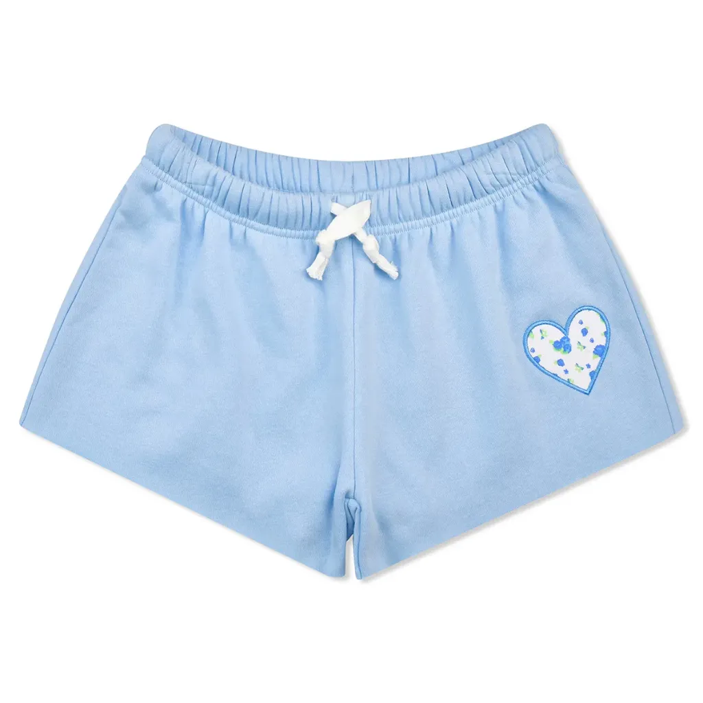 [820-4304S] Blue Floral Sweat Shorts (Youth Small (6-8))