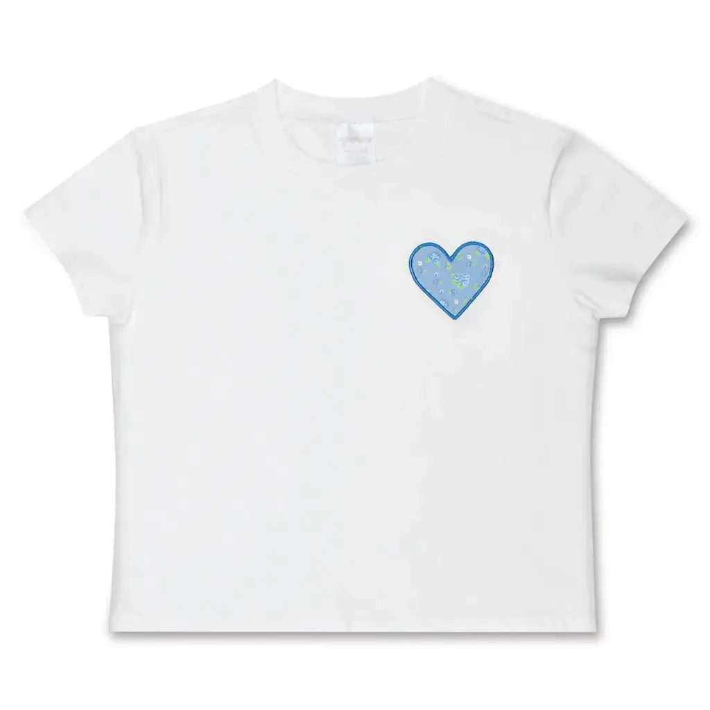 [820-4305S] Blue Floral White T-Shirt (Youth Small (6-8))