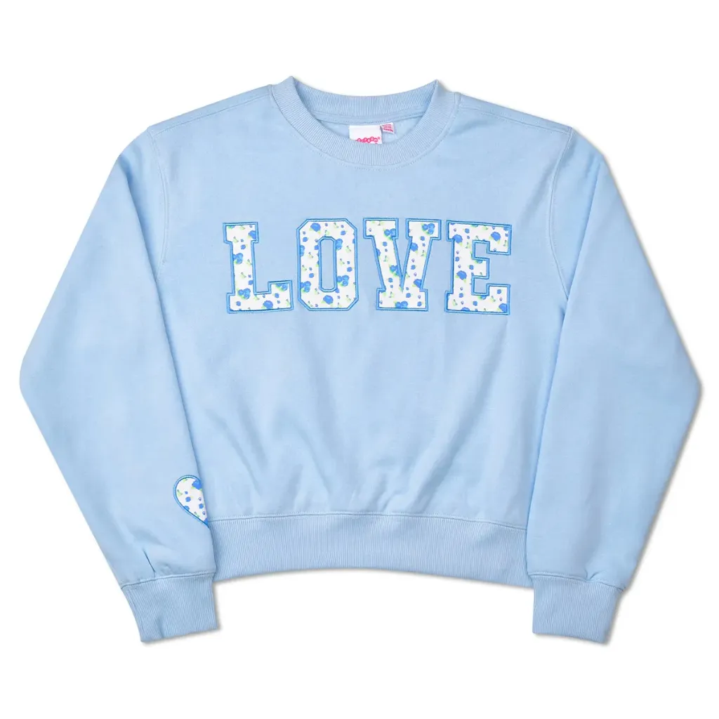[820-4309S] Blue Floral Love Sweatshirt (Youth Small (6-8))