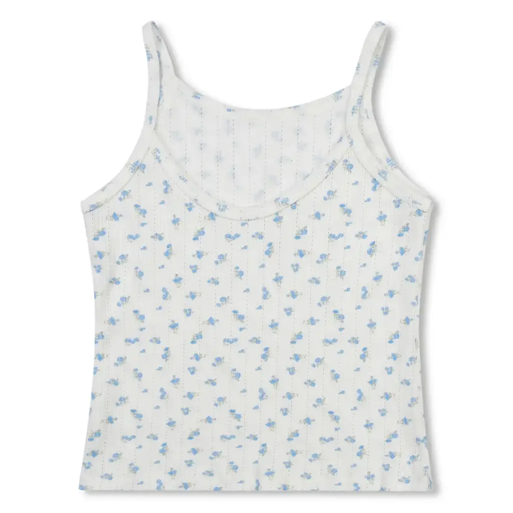 Blue Floral Pointelle Tank Top and Short Set