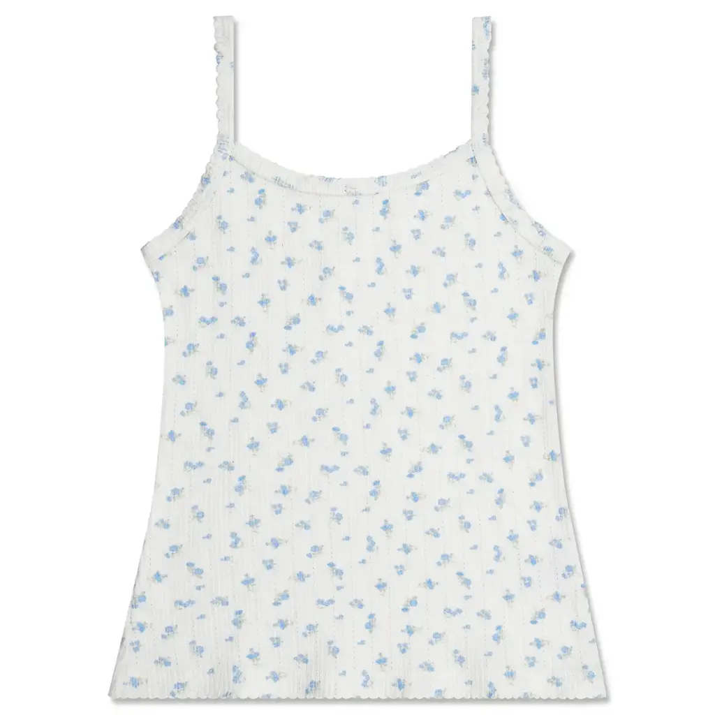 [820-4328S] Blue Floral Pointelle Tank Top and Shorts Set (Youth Small (6-8))