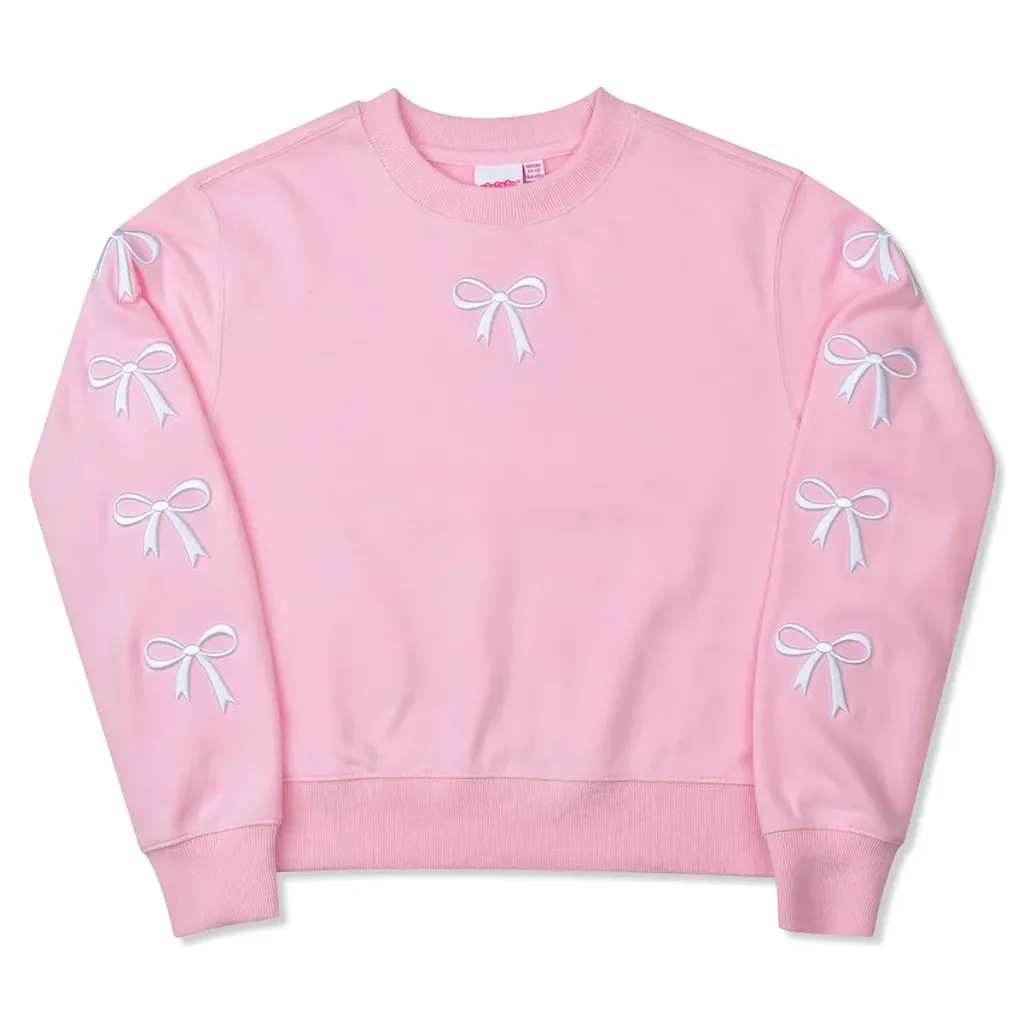 [820-4424S] Embroidered Bows Sweatshirt (Youth Small (6-8))