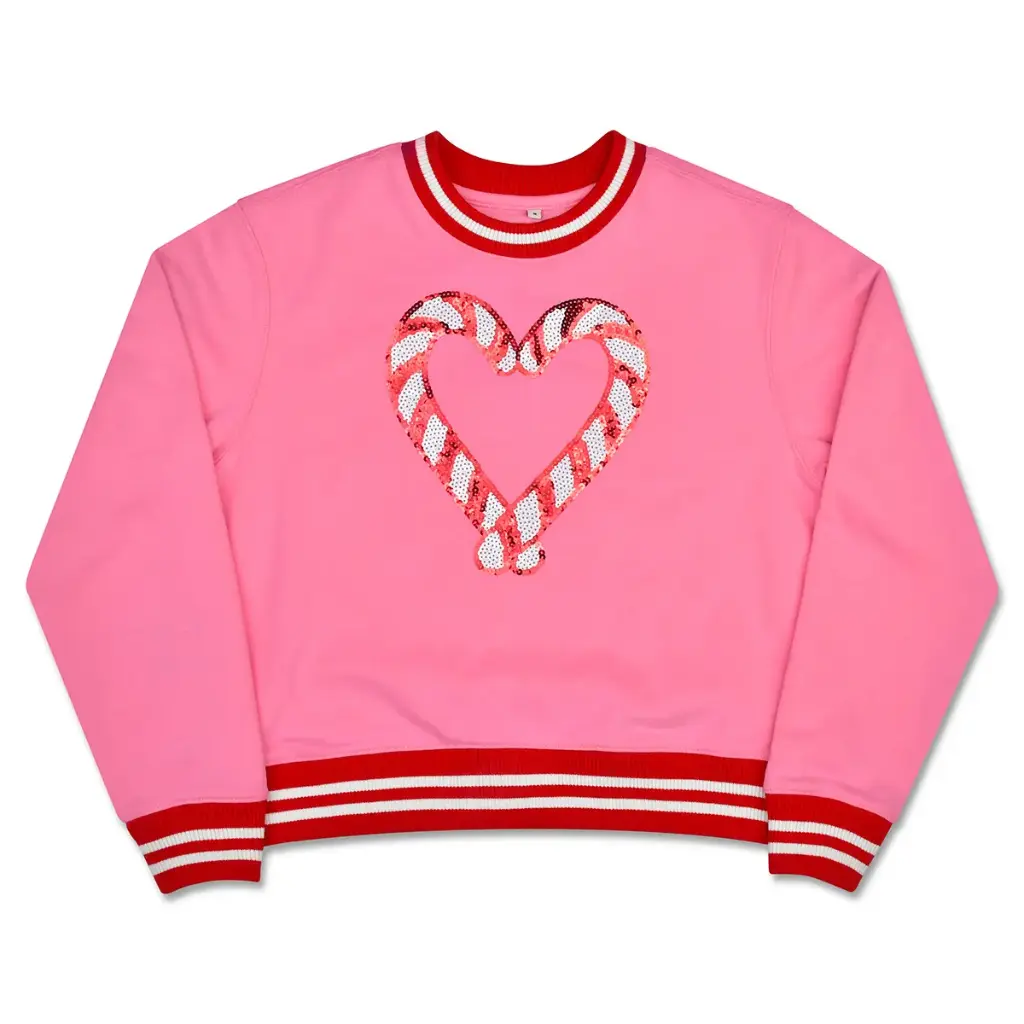 [820-4432S] Candy Canes Heart Sweatshirt (Youth Small (6-8))