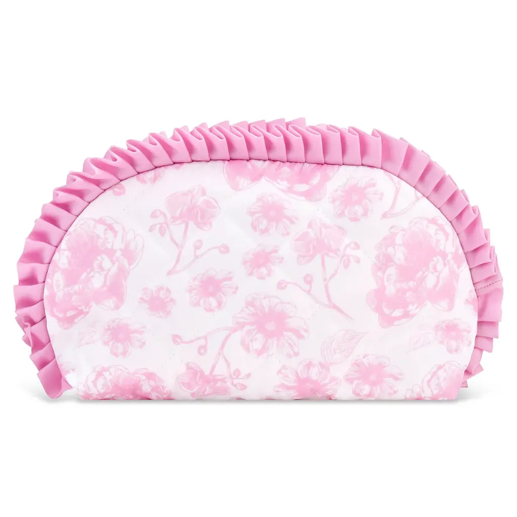 [810-2521] Pretty Pink Toile Oval Cosmetic Bag