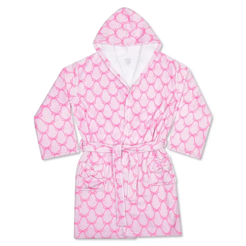 [820-4487XS-S] Sweet Trellis Bow Hooded Plush Robe (Youth X-Small/Small (4-8))