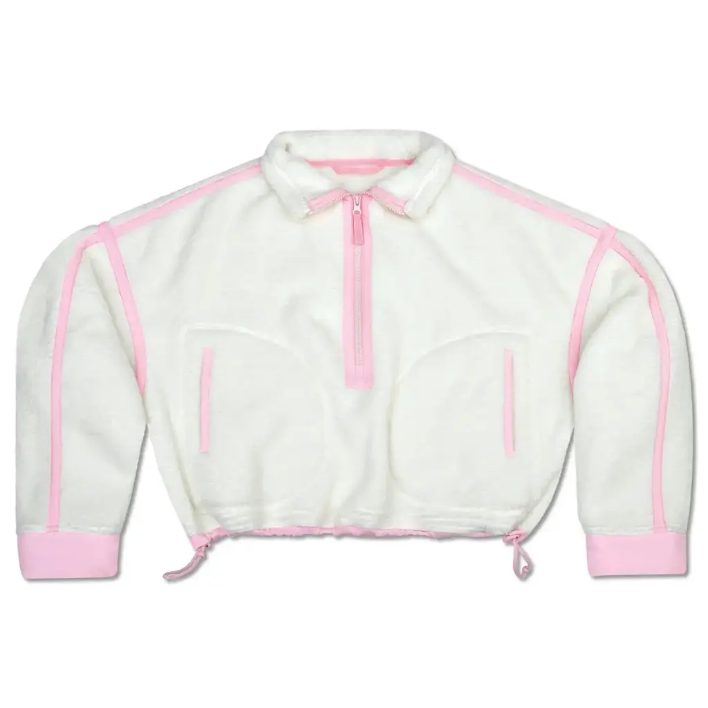 [820-4473S] 1/2 Zip Cream & Pink Sherpa Pullover (Youth Small (6-8))