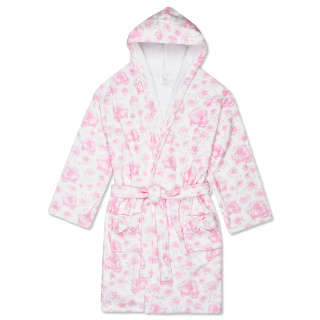 [820-4522XS-S] Pretty Pink Toile Hooded Plush Robe (Youth X-Small/Small (4-8))