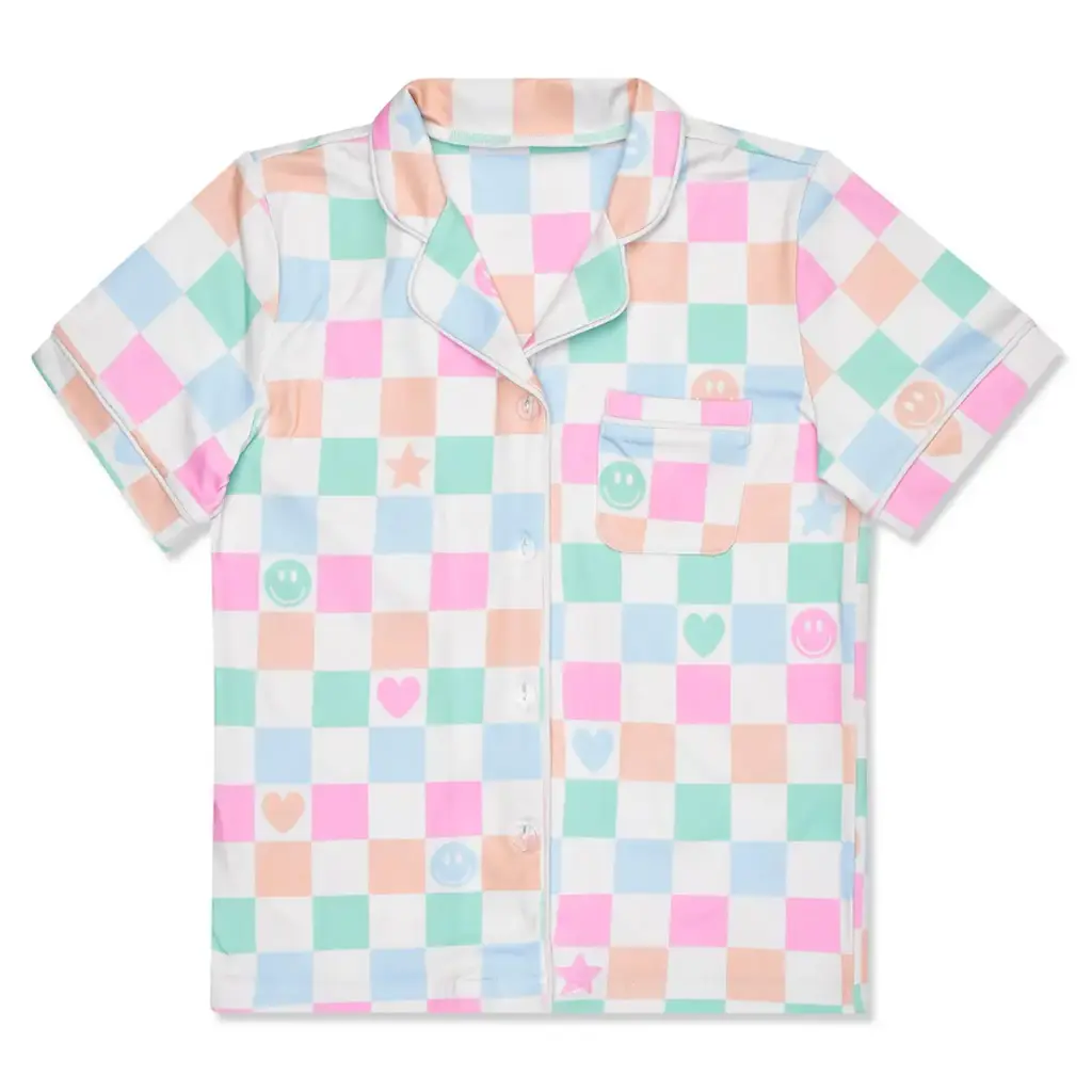 [820-4575S] Smiley Check Shorts Lounge Set (Youth Small (6-8))