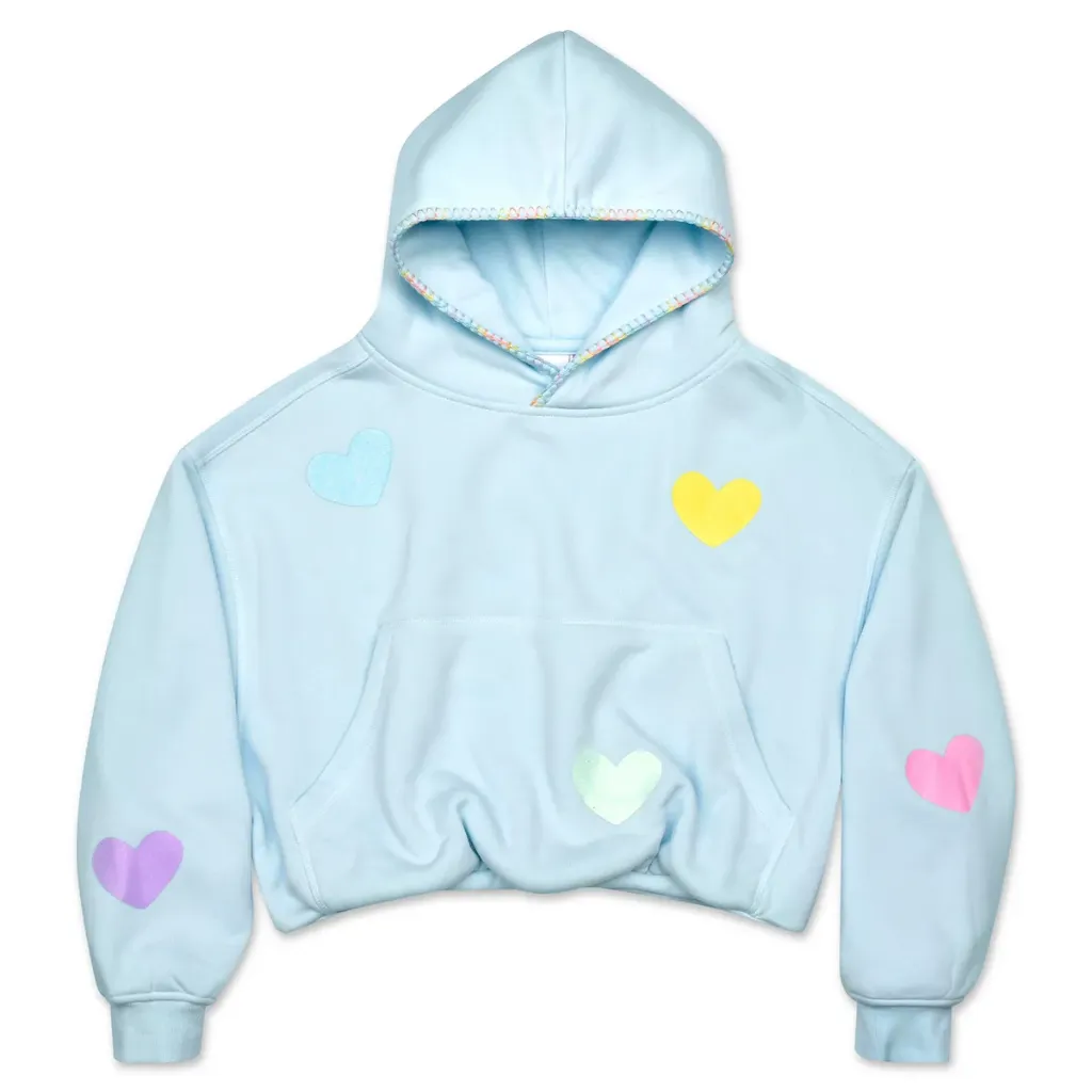 Glitter Heart Crop Blue Hoodie Sweatshirt