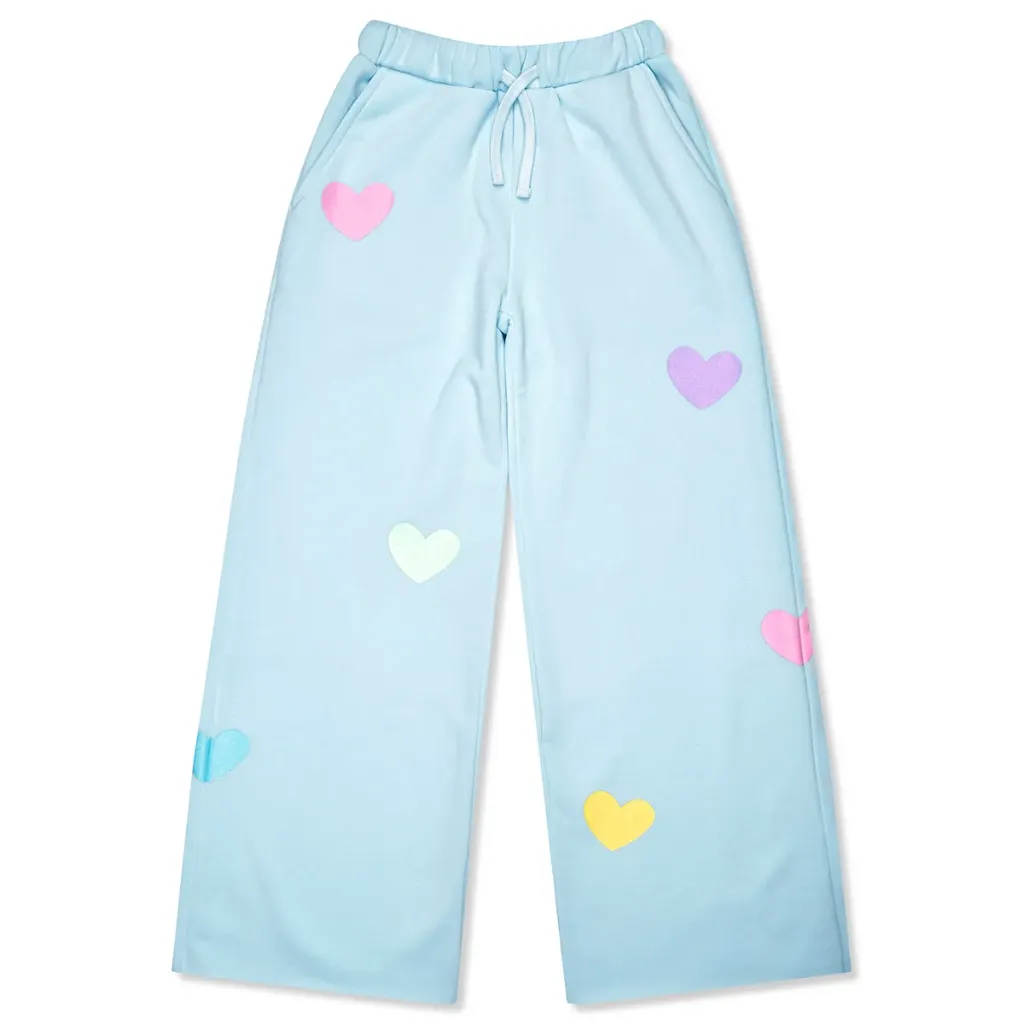 Glitter Heart Blue Wide Leg Sweatpants