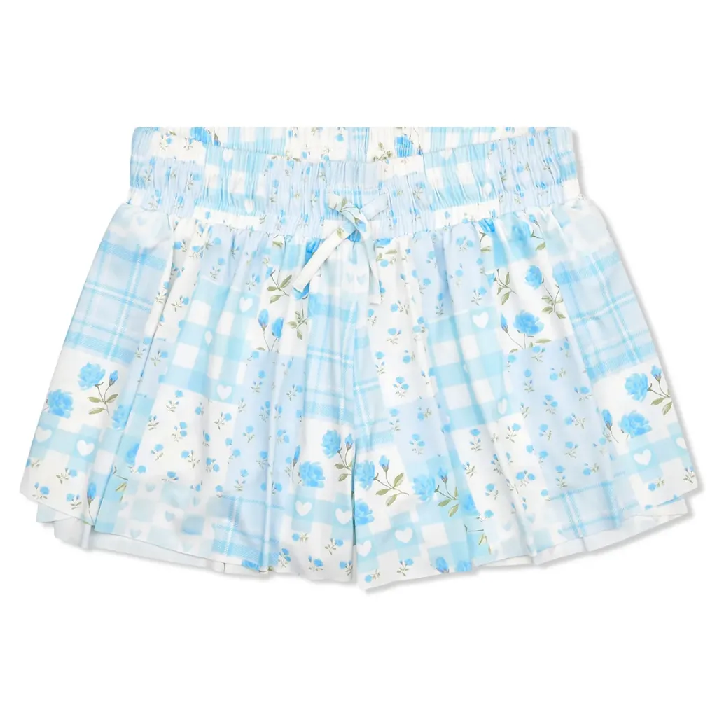 Blue Patchwork Butterfly Shorts