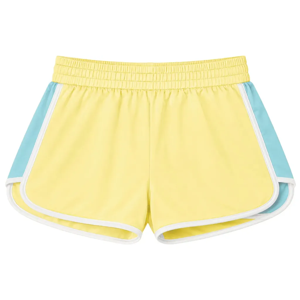 Butter Yellow & Turquoise Nylon Athletic Shorts