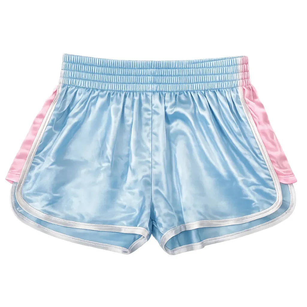 Light Blue & Pink Satin Athletic Shorts