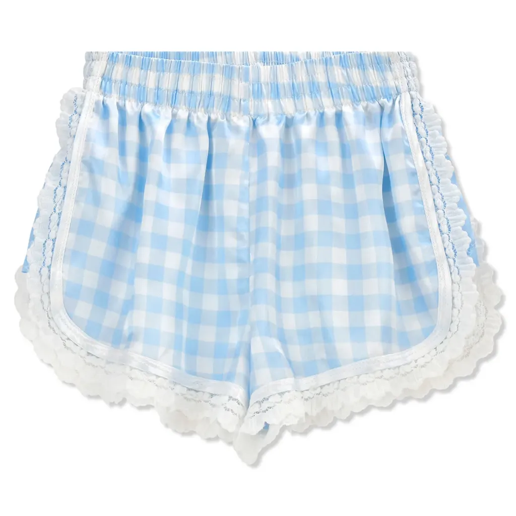 [820-4777XS] Beautiful Blue Gingham Satin Shorts (Youth X-Small (4-6))