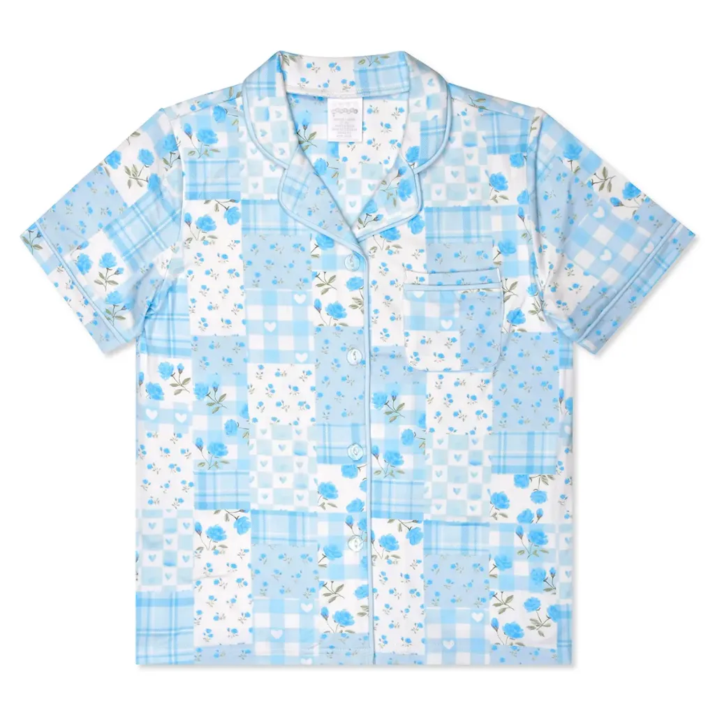 Blue Patchwork Shorts Lounge Set