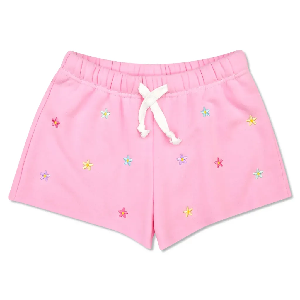 Colorful Daisies Embroidered Sweat Shorts
