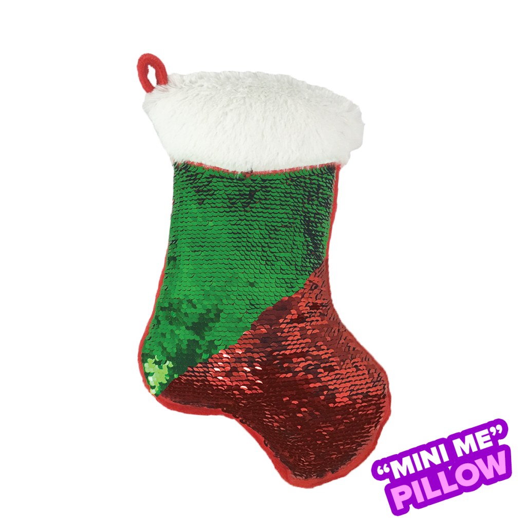 [780-1145] Mini Red and Green Stocking Reversible Sequin Pillow