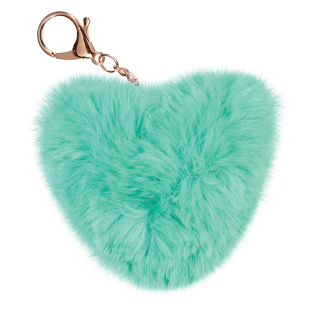 Heart Furry Pom-Pom Clip Turquoise