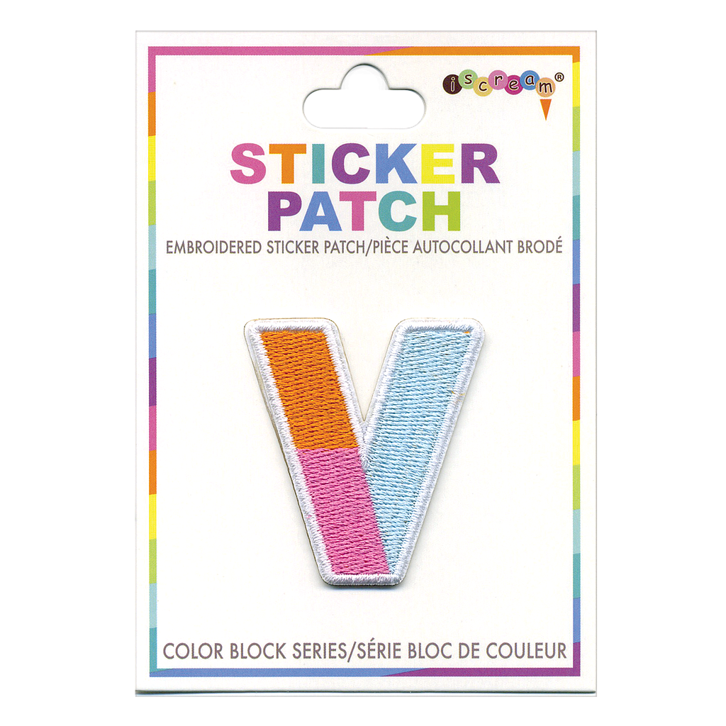 [700-303V] V Initial Color Block Sticker Patch