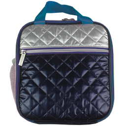 [810-1490] Silver and Blue Metallic Quilted Lunch Tote
