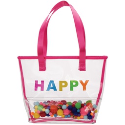 [810-1824] Happy Clear Tote Bag with Pom-Poms