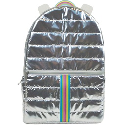 [810-1292] Silver Metallic Rainbow Puffer Backpack