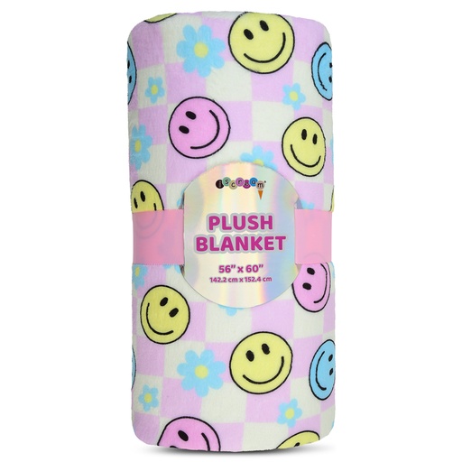 [780-4053] Happy Check Plush Blanket
