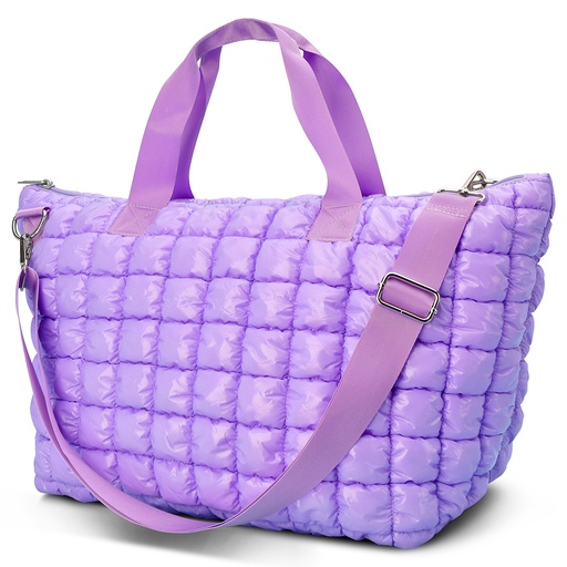 Lavender Shiny Puffer Overnight Bag