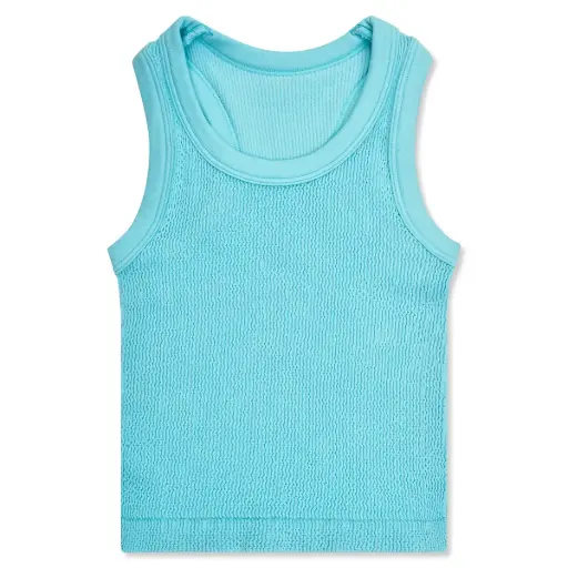 Ice Blue Cropped Smocked Racerback Tank Top