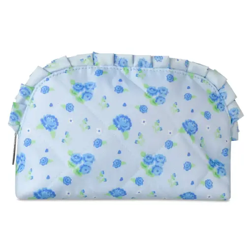 Blue Floral Oval Cosmetic Bag