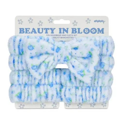 Blue Ditsy Spa Day Headband and Cuff Set