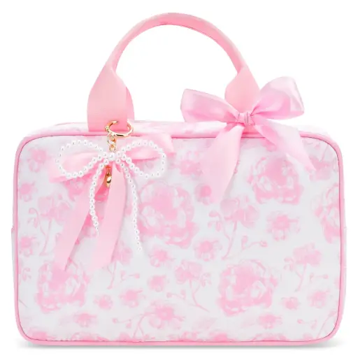 Pretty Pink Toile Large Cosmetic Bag