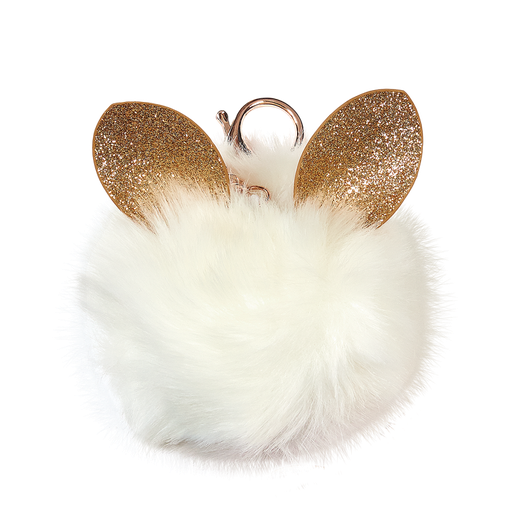 Glitter Ears Furry Pom-Pom Clip White