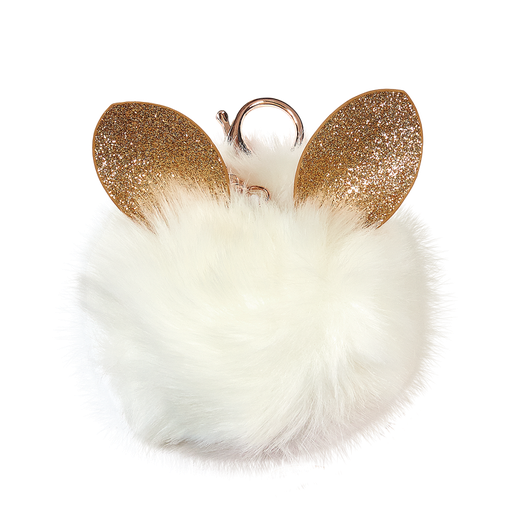 [860-468] Glitter Ears Furry Pom-Pom Clip White