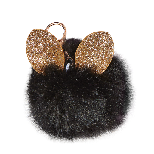 [860-469] Glitter Ears Furry Pom-Pom Clip Black